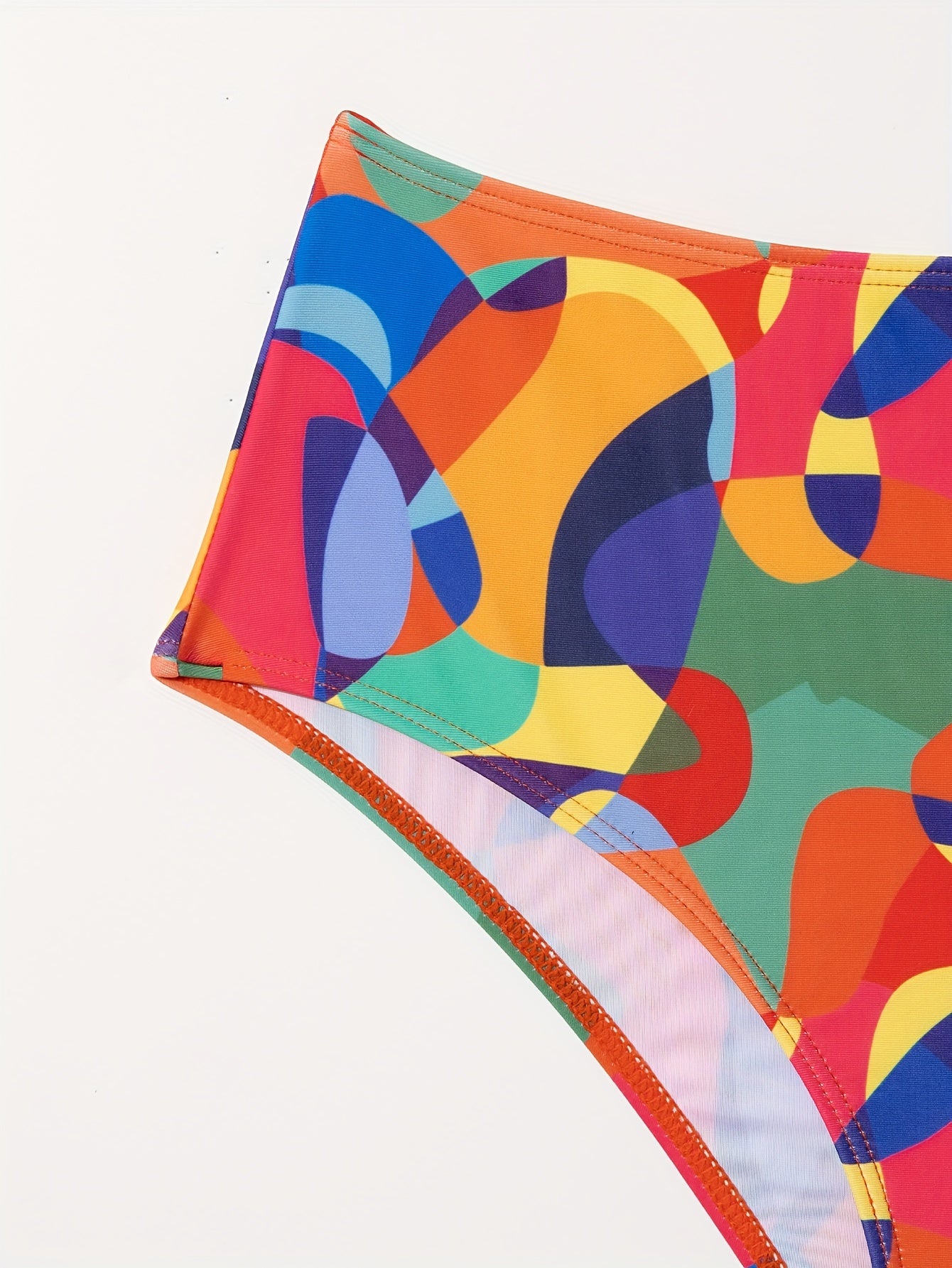 Women's High-Waisted Bikini Set, Colorful Color Block Abstract Print, Fashion Swimwear, Two-Piece Beachwear, Summer Poolside Outfit