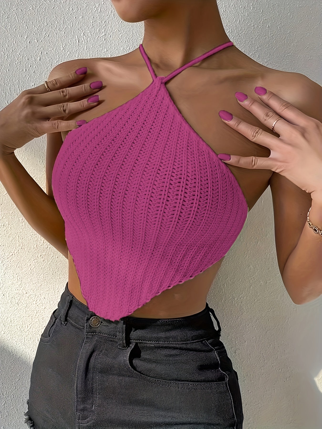 Women's Elegant Halter Neck Top - No Back Crossed Straps Solid Color Short Sleeve Beachwear, All-Season Versatile Casual & Formal Shirt, Beach Clothes, Soft Texture