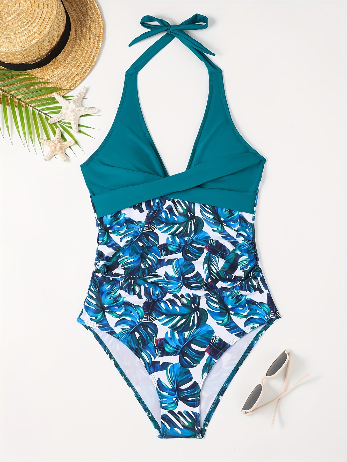 Chic High Cut One-Piece Swimsuit – Flattering Halter V-Neck Design, Tummy Control, Perfect for Beachwear & Poolside Fashion