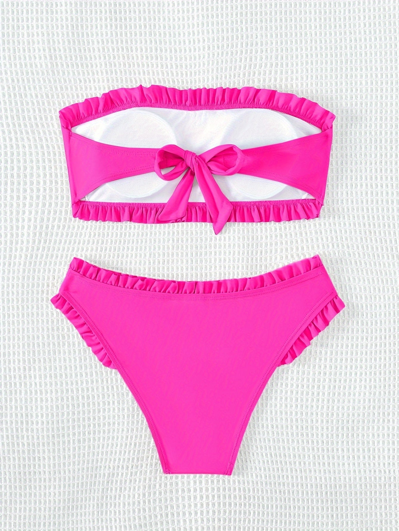 Women's Sexy Bandeau Frill Trim Bikini Set, High Cut, Fashion Swimwear, Beachwear, Vibrant Color, Off-Shoulder Design
