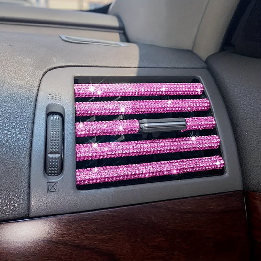 10pcs Sparkling Pink Rhinestone Car Vent Trim Strips - Durable Plastic, Glam Bling Air Conditioner Outlet Decorations for Stylish Interior Upgrade, Car Air Vent Accessories