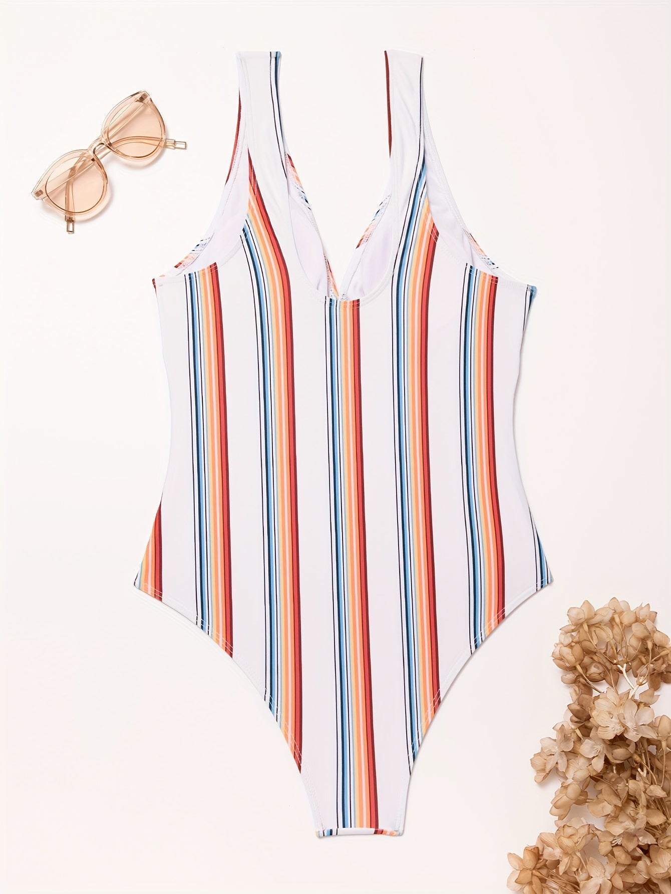 Charming Bohemian One-Piece Swimsuit - Striped Shoulder Design, Trendy Beachwear for Women - Flattering Chic Poolside Ensemble