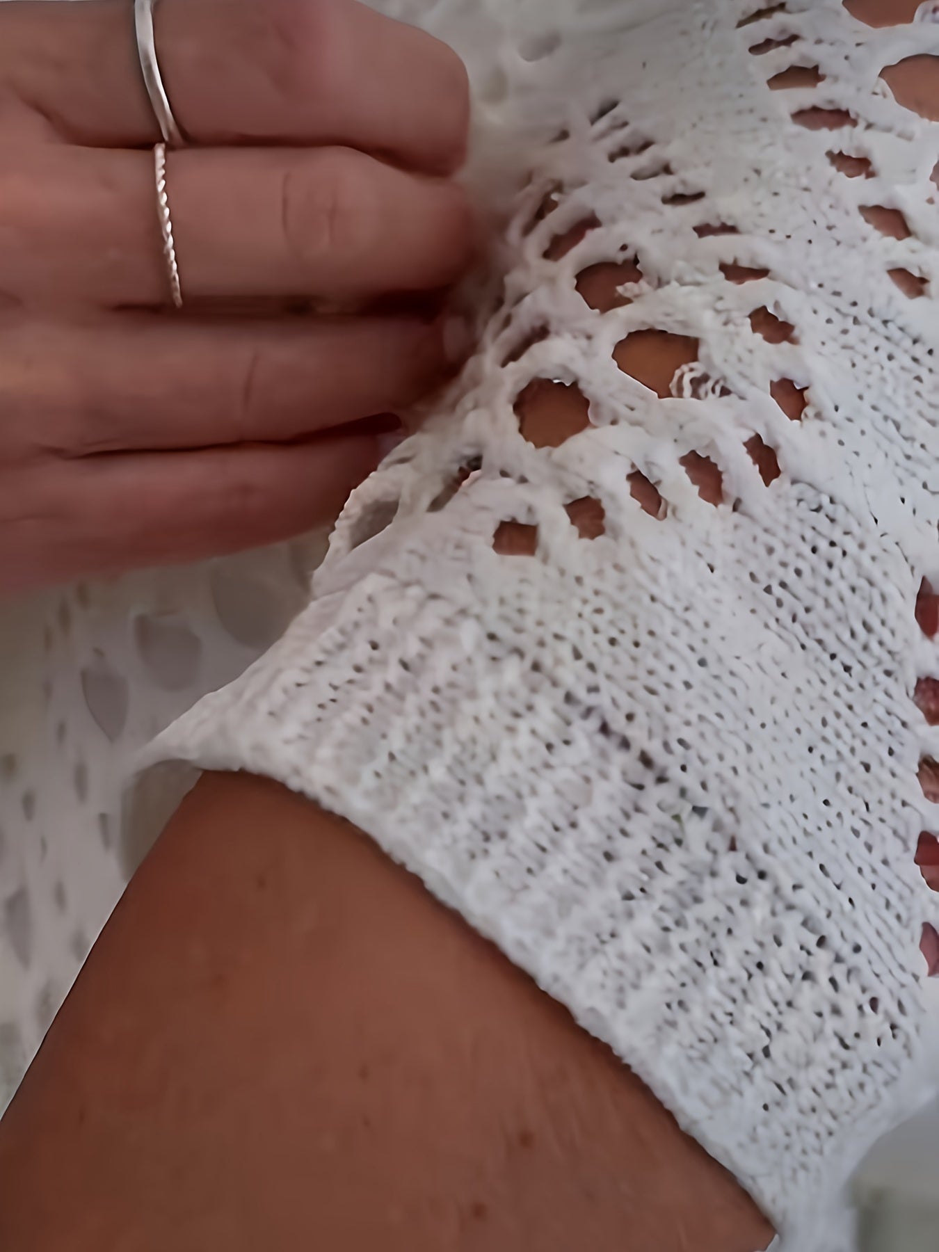 Elegant V-Neck Hollow Knit Sweater - Chic Beachwear with Micro-Elastic Fabric, Argyle & Solid Patterns, Perfect for Summer