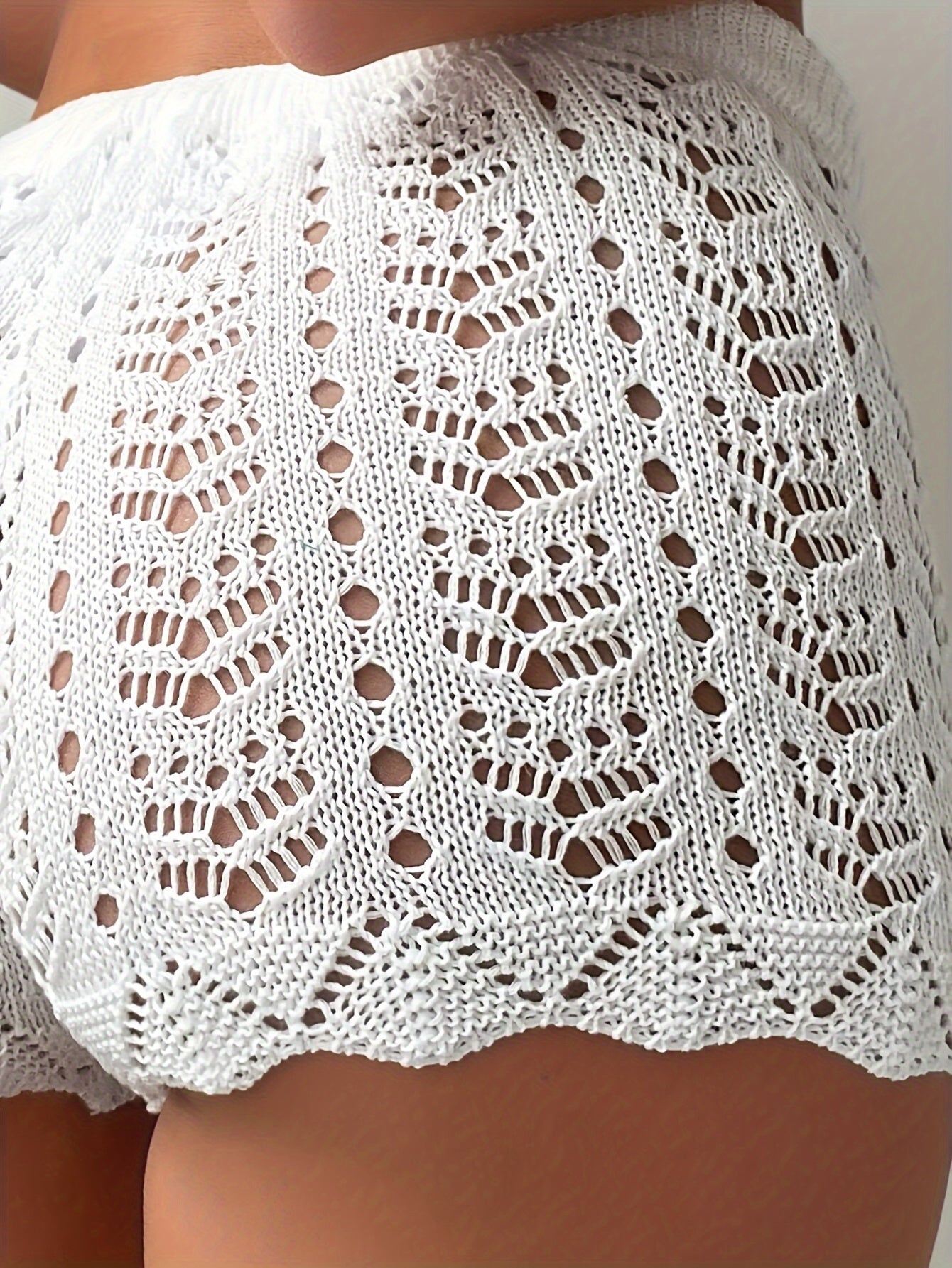 Breezy Hollow-Out Knit Shorts - Chic Drawstring Design - Perfect Beachwear Coverup for Summer | Comfy & Stylish Women's Apparel