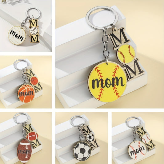 1Pc Wooden Sports Football Basketball Car Keychain Bag Football Pendant Key Pendant Accessories For Mom From Son