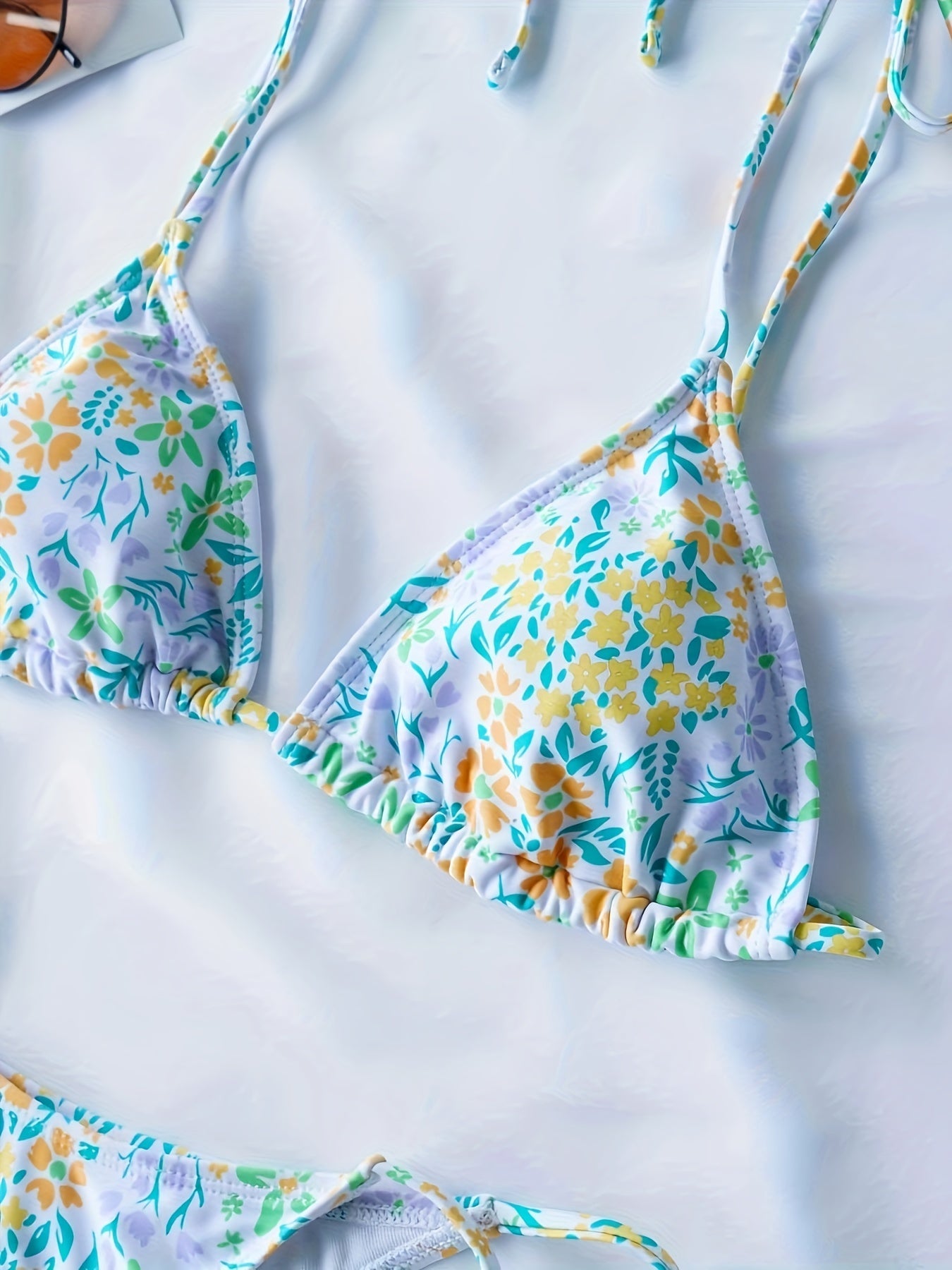 Women's Floral Bikini Set, Two-Piece Swimsuit With Tie Straps, Summer Beachwear, Adjustable Triangle Top, Low Rise Bottoms, Quick-dry Fabric, Poolside Essentials