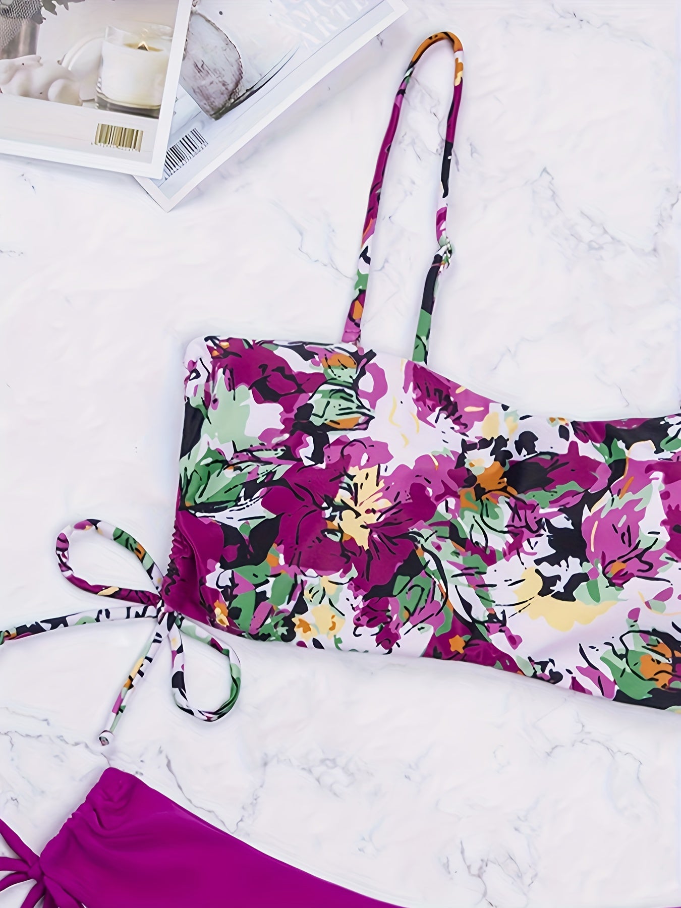 Bold Floral Print Bikini Set - 2 Piece, Adjustable Tie Sides, High-Waist, Sexy Swimwear for Women - Flattering Beachwear Ensemble