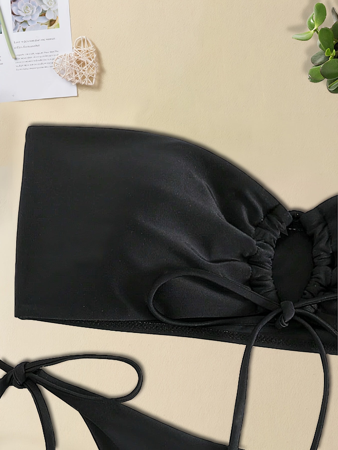 Women's Fashionable Two-Piece Bikini Set, Sexy Tie-Front Bandeau Top With High Cut Bottoms, Adjustable Swimwear, Beachwear Essentials