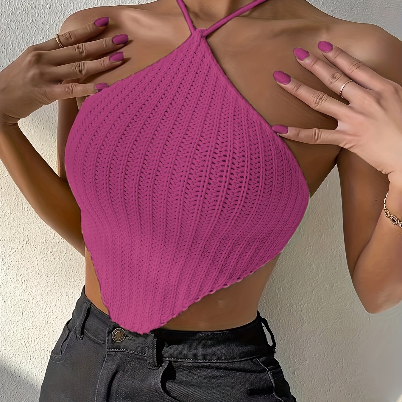 Women's Elegant Halter Neck Top - No Back Crossed Straps Solid Color Short Sleeve Beachwear, All-Season Versatile Casual & Formal Shirt, Beach Clothes, Soft Texture