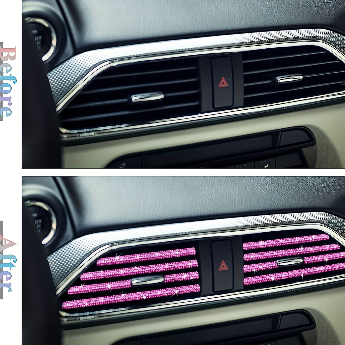 10pcs Sparkling Pink Rhinestone Car Vent Trim Strips - Durable Plastic, Glam Bling Air Conditioner Outlet Decorations for Stylish Interior Upgrade, Car Air Vent Accessories